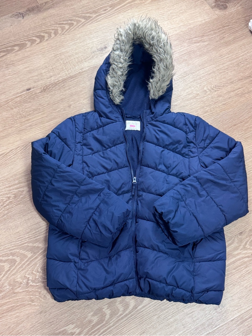 The Children’s Place Navy Blue Puffer Jacket XXL 16 Faux Fur Hood Winter Coat